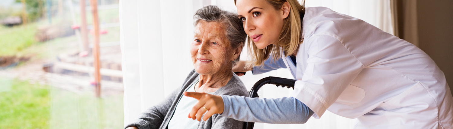 Healthcare Worker with Elderly Woman in Wheelchair